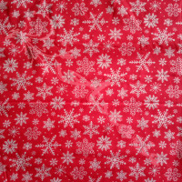 Snowflakes on Red Polycotton Print Design 2