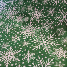 Snowflakes on Green Polycotton Print Des 3
