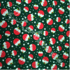 Small Christmas Puds on Green Polycotton Print