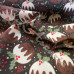 Christmas Puddings on Brown Polycotton Print
