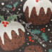 Christmas Puddings on Brown Polycotton Print