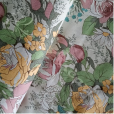 Vintage linen look Floral  Fabric