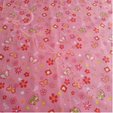 Pink Butterfly & Flowers 100%Cotton