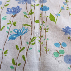 Blue Summer Flowers on white  100% Cotton