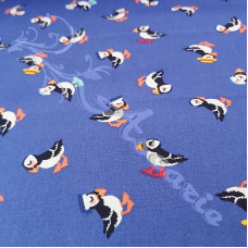 Puffins Sealife on Blue100% Cotton 