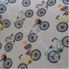 Vintage Multi Coloured Bikes on White 100% Cotton