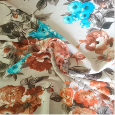 Large Brown & Blue Flowers Dress Fabric