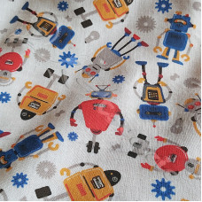 Robots on a White Background PolyCotton