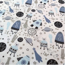 Space Ships & Planets on White PolyCotton