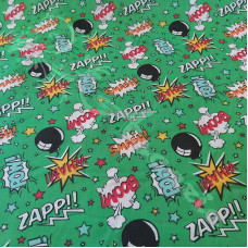 Zapp!, Pow!, Boom on Green PolyCotton