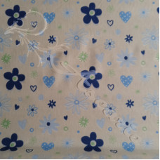 Blue Flowers & Hearts on Cream PolyCotton