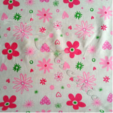 Pink Flowers & Hearts on Cream PolyCotton