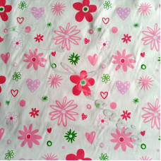 Pink Flowers & Hearts on White PolyCotton