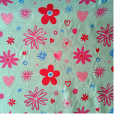 Flowers & Hearts on Mint PolyCotton