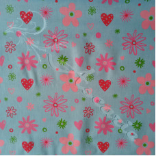 Flowers & Hearts on Blue PolyCotton