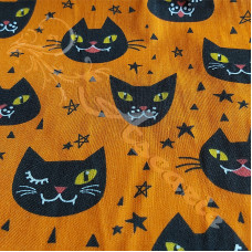 Spooky Halloween Black Cats on Orange Polycotton 