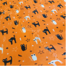 Spooky Halloween Scary Cats on Orange Polycotton 