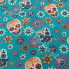 Skulls & Flowers on Teal PolyCotton