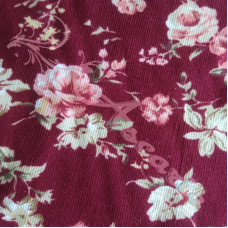 Pink Roses on Burgundy Fine Needlecord 