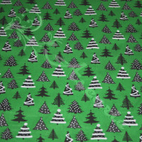 Christmas trees, on Green Polycotton Print