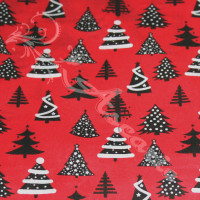 Christmas trees, on Red Polycotton Print