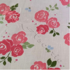 Small Pink Roses on White poly-cotton