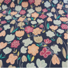 Tulips & Butterfly's on Navy  poly-cotton