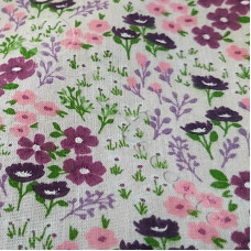 Pink & Purple Ditsy Flowers on White poly-cotton