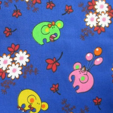 Elephants & Flowers on Blue Polycotton