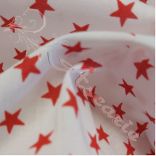 Red Coloured Stars on White  Polycotton