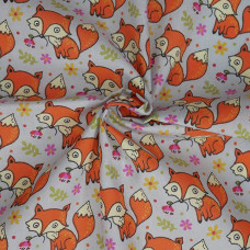 Foxes on Grey  Polycotton 