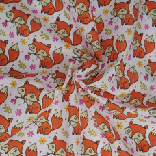 Foxes on white  Polycotton 